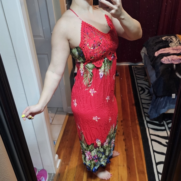 Chilean Tropical Easter Island Red Sundress M L - Picture 5 of 6